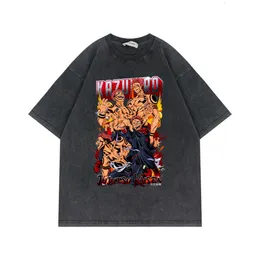 Washed Short Sleeves T-shirt Spell Return to Battle of Gojo Anime Oversize High Street American Fashion