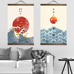 Calligraphy Chinese Classical Style Ancient Canvas Painting Poster Wall Art with wood hanging scrolls for living room vintage room decor