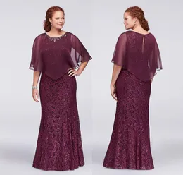 Bourgogne plus size spetsformella klänningar med wrap pärlor juvel hals sjöjungfru afton klänningar billig golvlängd prom klänning9740422