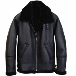 2020 Schwarze Männer Militärstil B3 Bomber Shearling Mantel Plus Größe XXXL Echtes Schaffell Russische Winter Dicke Warme Fliegerjacke 60jU #