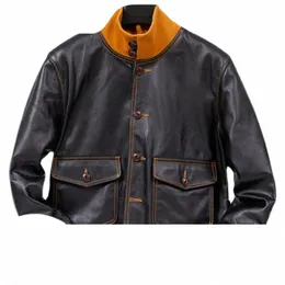 a1 Genuino 2023 Nero Pilota Giacca di Pelle da Uomo Stile Militare Plus 4XL Vera Pelle Bovina Naturale Autunno Slim Fit Breve Cappotto Aviati p2d7 #