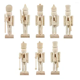 Figurine decorative 8 pezzi Soldato Schiaccianoci incompiuto Vernice fai da te Natale in legno Burattino da 12 cm Bianco Embrione Noce