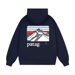 Patagoni Moletom Designer Original Qualidade Mens Hoodies Moletons Outono Moletom Com Capuz Snowy Mountain Padrão Impresso Chapéu Popular Na Moda