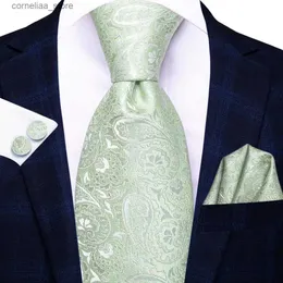 Cravatte Cravatte Verde Salvia Paisley 2022 Nuovo Marchio di Moda Cravatte per Gli Uomini Festa di Nozze Cravatta Set Handky Gemelli Regalo All'ingrosso Hi-Tie Y240325