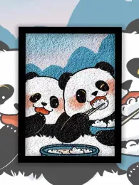 Antal söta pandapainted färgglada färgoljamålad oljefärg och färgglad och enkel barnhand med färgmålning