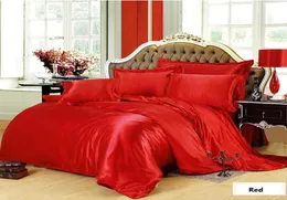 Conjunto de cama de seda vermelho super king size queen completo duplo cetim lençol capa de edredão colcha doona colcha duplo único 6pcs443298866