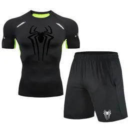 Männer Sportswear Quick-Dry Enge Trainingsanzug Gym Spider Compri T-Shirt Shorts Sets Kleidung Man Fitn Running Training Kit M8EJ #