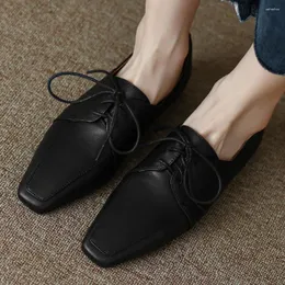 Casual Shoes Women's Genuine Leather Lce-up Flats Oxfords Square Toe Female Espadrilles High Quality Moccasin Daily For Women