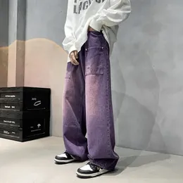 Purple szerokie dżinsy dla mężczyzn Ins Fashion Hip Hop Dżinsowe spodnie Vintage Casual Pants Streetwear Owportized Bottom Male Y2K Ubrania 240322