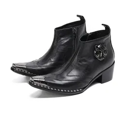 Stivali da uomo con altezza tacco 6 cm Stivali alla caviglia neri in vera pelle da uomo a punta Business Botas Hombre, taglie 38-47!