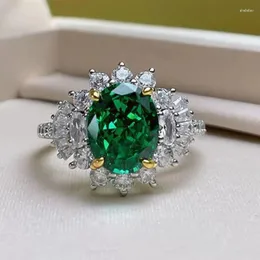 Cluster Rings Trendy Elegant Classic Oval Emerald Resizable 925 Sterling Silver Jewelry for Women Wedding Party Christmas Presents