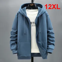 Plus Size 10xl 12xl Hoodie Men Herbst Winter Fleece Hoodies Solid Color Jacket Big Blue Black Red Grey 240315