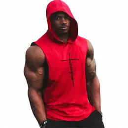 Muscle Fitn Jungs Gym Kleidung Herren Bodybuilding Mit Kapuze Tank Top Männer Cott Sleevel T-shirt Lauf Weste Workout Sportswear S2UE #