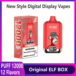 Elf Box Puff 12000 Display Digital Vapes Dispositivo de vape de cigarro descartável Puff 12k E 12 Sabores 2% 5% 25 ml Cartucho preenchido preenchido