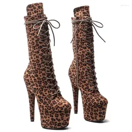 Dance Shoes Auman Ale 17CM/7inches Leopard Upper Sexy Exotic High Heel Platform Party Women Mid-Calf Boots Pole 242