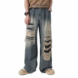 Calças de brim masculinas streetwear 2023new vintage feminino solto calças largas perna casual hip-hop mop calças y2k punk baggy denim calças q2sd #