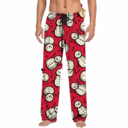 Świąteczne spodnie piżamowe Carto Snowman 2024 Nowy rok drukowane piżamy spodnie dla dorosłych Świąteczne odzież nocną Pełna długość snu n6we#