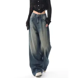 Streetwear Style Blue Straight Jeans Vintage High Waist Full Length Pants Women Korean Style Wide Leg Baggy Y2K Denim Trouser 240312