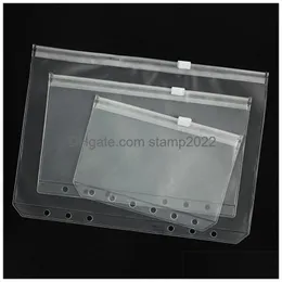 Suprimentos de arquivamento Atacado A5 / A6 / A7 Pvc Ring Binder Er Clear Zipper Armazenamento Saco 6 Buraco Impermeável Papelaria Sacos Escritório Portátil Doc Dhnsq