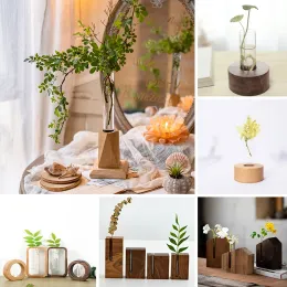 Vase Vintage Wooden Vase Solidwood Flower Vase Plante Pot Hydroponic Plant Flower Vase Tabletop Arfferine