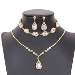 european and American Zircon Droplet Bridal Jewelry Set, Light Luxury and Fashionable Sparkling Diamond Tassel Necklace Earrings, Two Piece Set