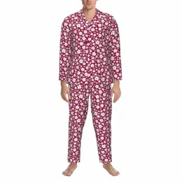 cute Ditsy Floral Pajamas Men Fr Print Lovely Daily Sleepwear Autumn 2 Piece Vintage Oversized Graphic Pajama Sets V8qZ#