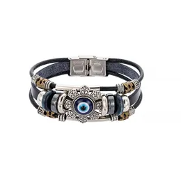 Braccialetti con ciondoli Punk Lucky Eye Turco Male per uomo Donna Gioielli fatti a mano Mtilayer Bracciale in pelle nera Regalo femminile Consegna di goccia Dhksn