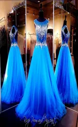 2016 Bling Sexy Vestidos de Noite Desgaste Ilusão Cristal Major Beading Azul Royal Longo Oco Aberto Voltar Vestidos Formais Prom Part4104725