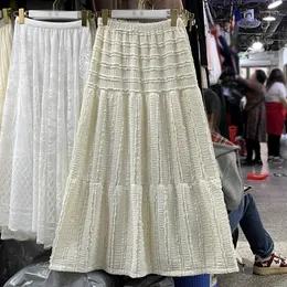 여성을위한 치마를 접는 하이 허리 A- 라인 단색 디자인 된 긴 치마 여자 한국 스타일 Jacquard Streetwear Spring Dropship