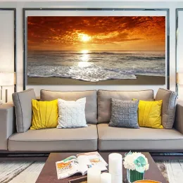 Mar praia pintura decoração da parede cartazes paisagem impressões em tela seascape arte fotos para sala de estar moderna onda pôr do sol quadros