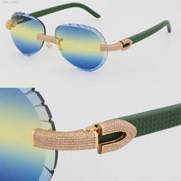 2022 Neue Sonnenbrille mit Mikropavé-Diamant für Damen und Herren, Aztekenarme, randlose Sonnenbrille, männlicher und weiblicher Rahmen mit modischer, hochwertiger, beliebter Linse, Luxusbrille aus 18 Karat Gold