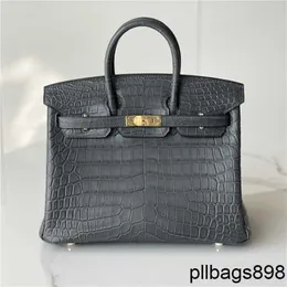 Bikns Designer Crocodile Leather Handbag Handmade 7A Cowhide matte gray 25 pure handmadeO6KW