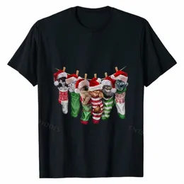 T-shirt, söta sömniga Santa Kittens i julstrumpor, Cat Retro Custom T-shirt Cott Tops Shirt för vuxen sommar y1bq#