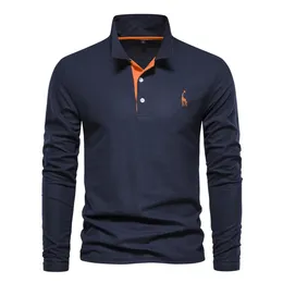 Herbst Polo T-shirt für Männer Stickerei Einfarbig Langarm Golf Shirts Homme Frühling Social Business Polos Männlichen 240319