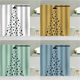 カーテンレインドロップ黒い白いシャワーカーテンシンプルさウォータードロップ幾何学的なバスルームの装飾フック付きの防水布のカーテンセット