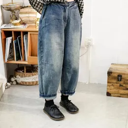 Jeans femininos 68-95cm busto primavera outono mulheres all-match doce mori kei solto vintage confortável cintura elástica denim calças de algodão