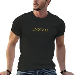Men's Polos Number 77 Roman Numeral LXXVII Gold T-Shirt Quick Drying Anime Clothes Mens Vintage T Shirts