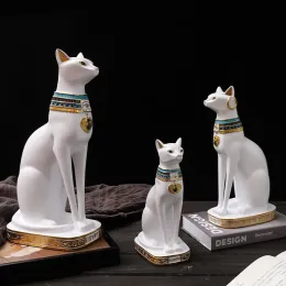 Esculturas nórdicas de gato egípcio, enfeites de resina retrô branca, estatuetas de animais, sala de estar, varanda, armário de tv, loja, decoração de mesa, presente