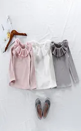 Блузка для маленьких девочек из чистого хлопка с мягкими оборками и отложным воротником с длинными рукавами, белая рубашка, базовая блузка, одежда 12m5T T4334519