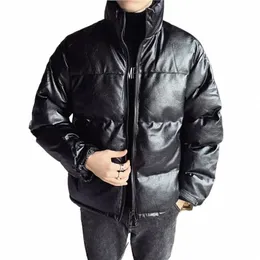 Yasuguoji Ny Cott-Padded Men's Pu Läderjacka Casual Slim Bomber Jacket Men Warm Parka Mens Winter Puffy Jackets and Coats G38Y#