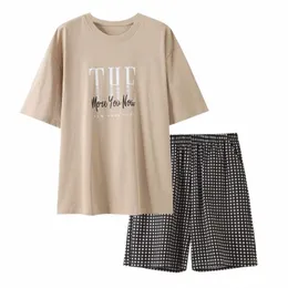 high Quality Summer M-4XL 100% Cott Men Pajama Set Short Sleeve Pijama M-4XL Sleepwear Short Tops+Short Pants 2Pcs Set V996#