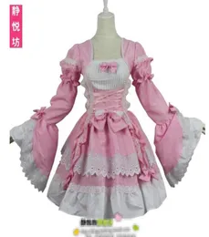 Retro lolita cosplay süße spitzen prinzessin rosa schwarze farb carid costumes verhecken girls lolita kleider2096469