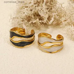 Ear Cuff Ear Cuff Vintage Stainless Steel White Oil Drip Open Rings for Women Fashion Gold Color Geometric Adjustable Finger Ring Jewelry 2023 Y240326