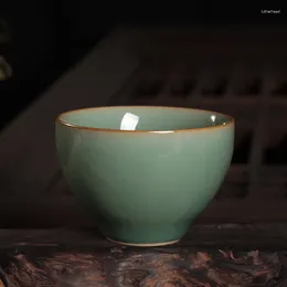 Conjuntos de chá Longquan Celadon Tea Cup Boutique Cerâmica Forno Artesanal Mestre Pessoal Único