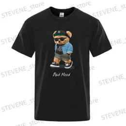 Erkek Tişörtleri Yaz Günlük Tişört Kazan kötü ruh hali Yürüyüş Sessiz Oyuncak Ayı Kısa Slve Erkekler T-Shirt Hip Hop Üstleri gevşek büyük boy erkekler T240325