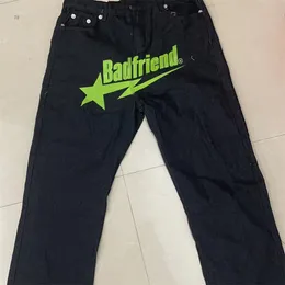 Erkekler tasarımcı kot pantolon mol jeans Amerikan hip-hop moda gelgit gevşek kot mektup baskı sıradan düz siyah pantolon gençler