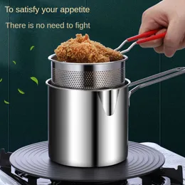 1set, Stainless Steel Deep Fryer Pot Set for Fries, Taro Chicken Wings, Beef Balls, Milk, Hot Tonic. Household Skewer with Strainer Induction Cooker Mini Oil