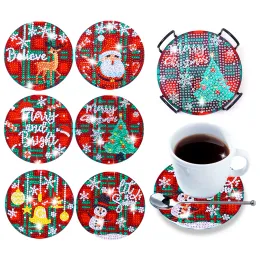 Dikiş 6/8pcs Diy Kupa Mat Pad Slip Diamond Boya Rhinestones Coaster Tutucu Kit Mutfak Aksesuarları El Yapımı Sanat El Sanatları