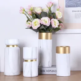 Filmer Creative Nordic Vase Decoration Living Room Ceramics Golden Rim Marble Modern Home Accessories Flower Vases For Homes