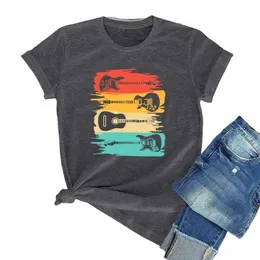 Pure Cott Vintage Guitar Camisetas Mulheres Roupas Música Banda Guitarrista Mulheres Camisetas Soft Fi Ladies Tops Mens Tees G4QN #